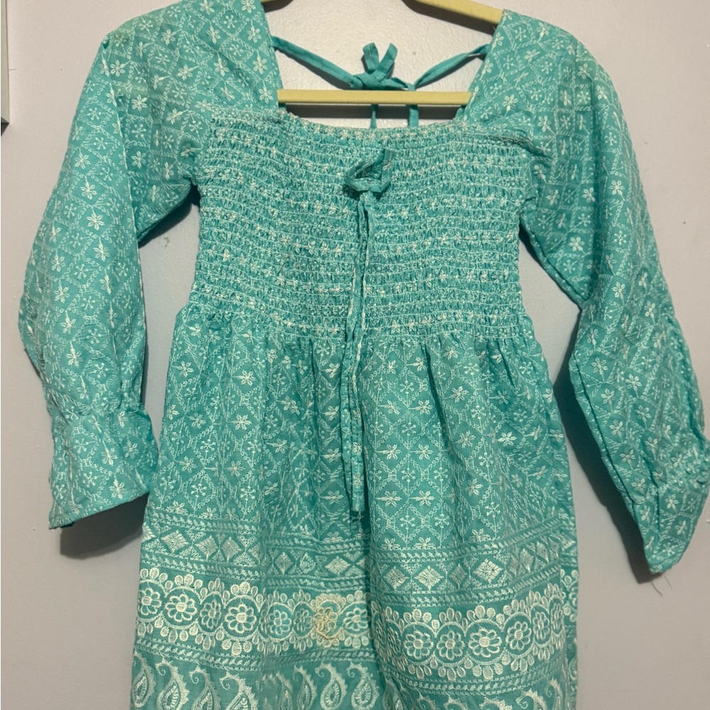 Turquoise Long Sleeve Dress/top with Pattern